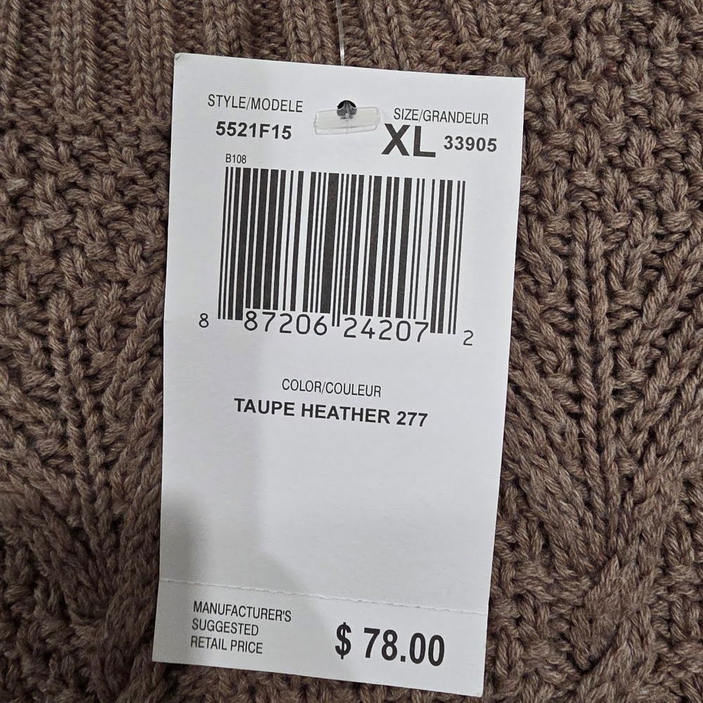Jeanne Pierre XL Taupe Heather Cotton Diamond Cable Knit Sweater NWT 5521F15 - Picture 3 of 5